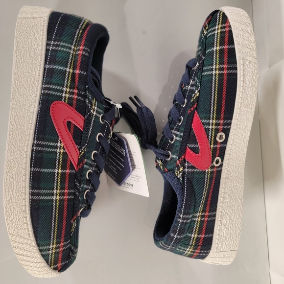 Tretorn Women's Nylite Plus Tartan Sneaker Plaid Navy Green 6 M - Picture 5 of 7